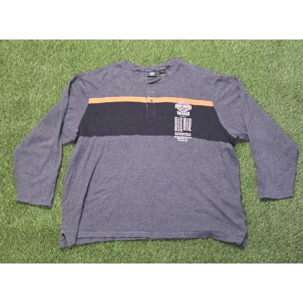 Men's 2XL Harley Davidson Long Sleeve Henley Gray Embroidered Milwaukee, Wis.